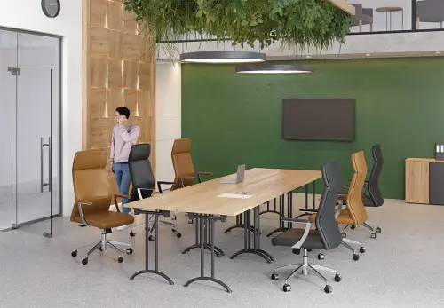 SLC 140 chrom skládací jednací stůl 1394x800, deska 25 mm, podnož chrom, deska dub bardolino