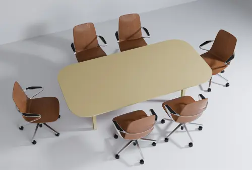 RGY 11 stůl jednací, masivní dřevěná podnož, zásuvkový systém EVOLINE, deska 18 mm, široký 2400 mm, zelená