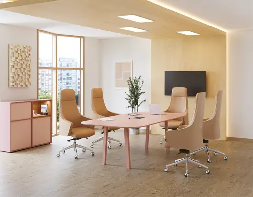 RGY 11 stůl jednací, masivní dřevěná podnož, zásuvkový systém EVOLINE, deska 18 mm, široký 2400 mm, zelená