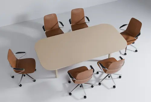 RGY 11 stůl jednací, masivní dřevěná podnož, zásuvkový systém EVOLINE, deska 18 mm, široký 2400 mm, neutrální