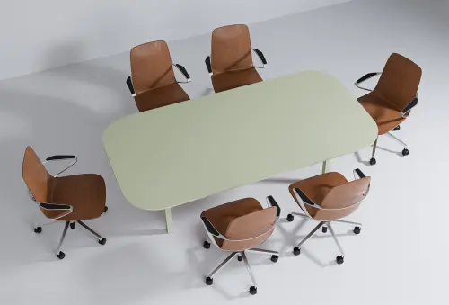 RGY 11 stůl jednací, masivní dřevěná podnož, zásuvkový systém EVOLINE, deska 18 mm, široký 2400 mm, vodní