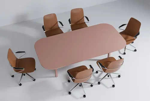 RGY 11 stůl jednací, masivní dřevěná podnož, zásuvkový systém EVOLINE, deska 18 mm, široký 2400 mm, pudrová