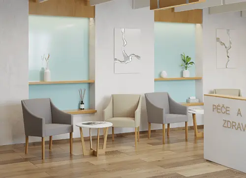 NOVA křeslo, přírodní dřevo-buk, koženka šedá