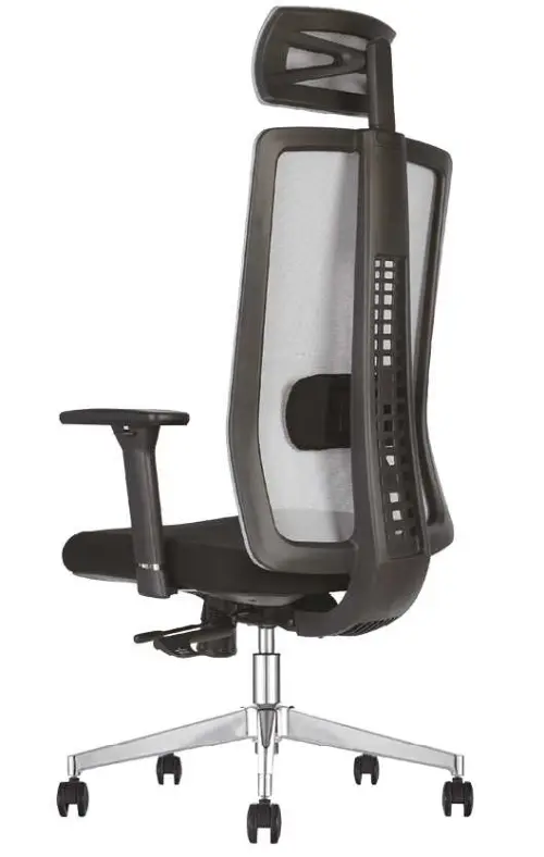 NIKOS kancelářská židle s podhlavníkem a bederní opěrkou, kříž chrom, Mesh celočerná