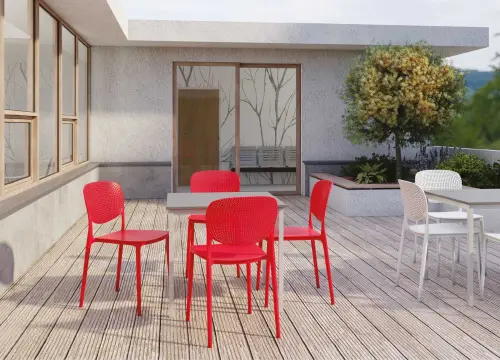 ERIKA židle plastová, perforovaný opěrák, červená