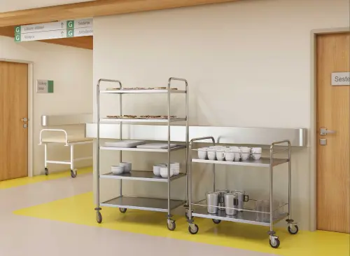 MOBILE 23 vozík 2-policový s ohrádkou, nerez