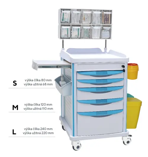OVM - 01 vozík zdravotnický, zásuvky modré