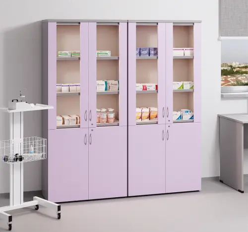 LE LED - 01 skříň lékařská s LED osvětlením, korpus javor horský, dvířka javor horský