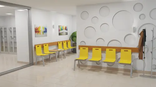 MEGAN 3, dřevěná lavice do čekárny, 3-sedák, dub bělený, kostra stříbrná