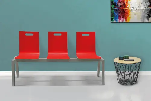 MEGAN PLUS 3, dřevěná lavice do čekárny, 3-sedák, oranžová, kostra černá