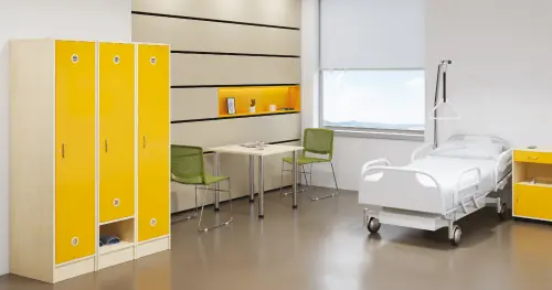 SLS - 41T šatní skříň dřevěná, 1-dveřová, šatní tyč, 1800 x 400 x 500, sokl, korpus buk royal/dveře žlutá odio