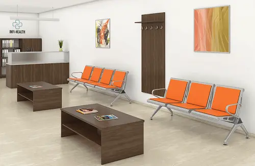 SPRING PU 3, kovová lavice do čekárny, 3-sedák, eko-kůže zelená, kostra stříbrná