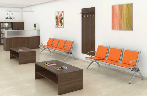 SPRING PU 4, kovová lavice do čekárny, 4-sedák, eko-kůže zelená, kostra stříbrná