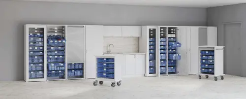 MEDICAL O - 66 skříň léková boxová, 1950 x 660 x 535, otevřená, šedá