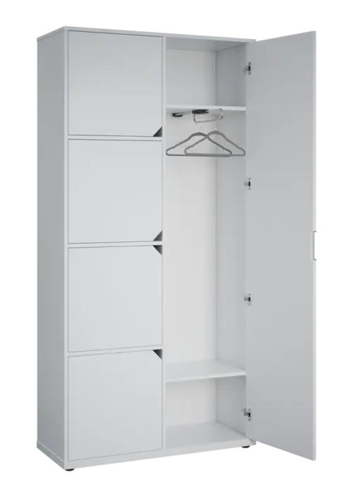 KSR6-83 P skříň šatní, 1x výsuvné ramínko, dvířka, niky, 2053x1022x400 mm, provedení pravé, buk Royal