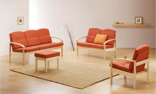 RO - 03 trojkřeslo čalouněné koženkou Oto, dřevěné OTO T 5 - koženka žluto-oranžová