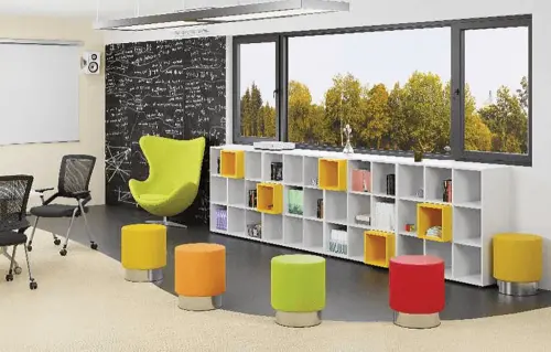 MOON taburet, základna nerez, koženka červená