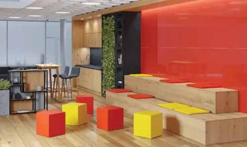 KOSTKA taburet, koženka červená