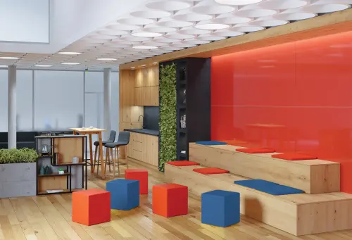 KOSTKA taburet, koženka modrá