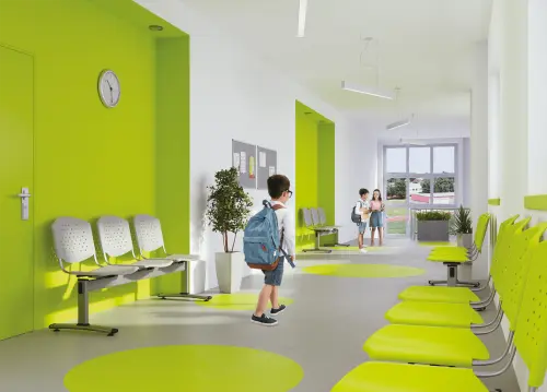 FLORIDA - 2, plastová lavice do čekárny, 2-sedák, oranžová, kostra stříbrná