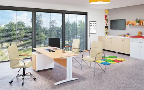 LAURA židle, koženka krémová, područky buk