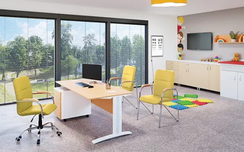 LAURA židle, koženka žlutá, područky buk