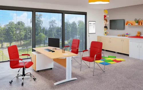 LUKA židle lékařská čalouněná, koženka šedá, područky ořech