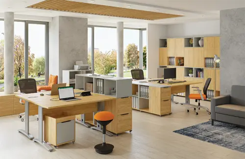 AERO 32 P kancelářská skříň, 2-dveřová/4 niky, pravá, 1100x400x800, kolečka, šedá/bříza světlá