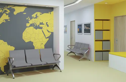 RAINBOW - 3, polyuretanová lavice do čekárny, 3-sedák, šedá, kostra stříbrná