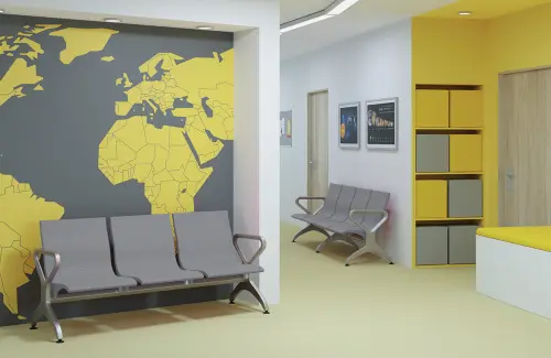 RAINBOW - 4, polyuretanová lavice do čekárny, 4-sedák, šedá, kostra stříbrná