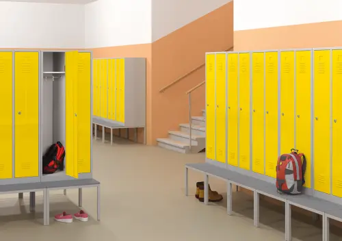 SJS 180 - 60 LAV skříň šatní vysoká s lavičkou, 2-dílná, šedá/červená