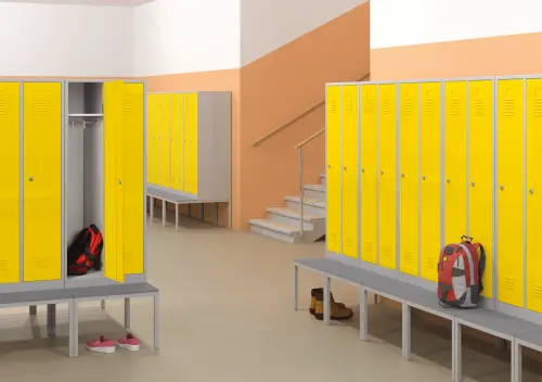 SJS 180 - 60 LAV skříň šatní vysoká s lavičkou, 2-dílná, šedá/modrá