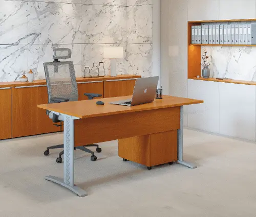 SET 588 stůl kancelářský, kovová podnož stříbrná + kontejner pojízdný, 3-zásuvkový, javor horský