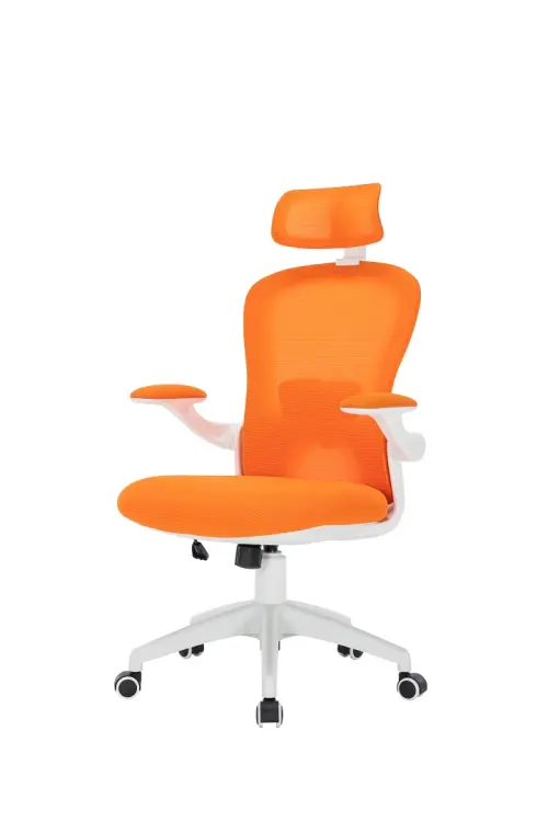 NAVI židle kancelářská, bílý plastový kříž, oranžová