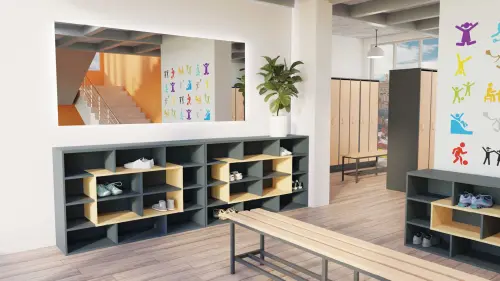 SLD-R 100 lavice šatní s roštem, dřevo/ konstrukce antracit RAL 7016