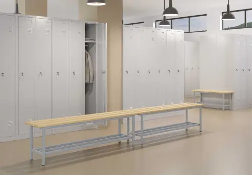 SLD-R 150 lavice šatní s roštem, dřevo/ konstrukce šedá RAL 7035