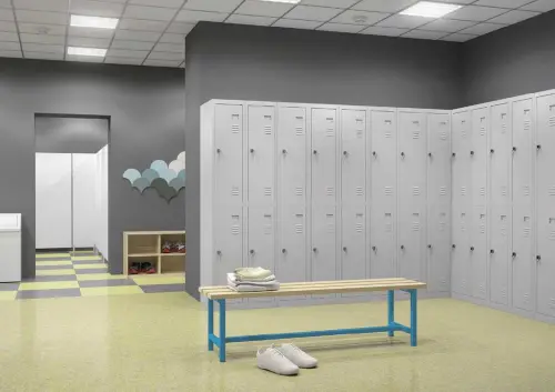 SLD 100 NX lavice šatní, dřevo/ konstrukce modrá RAL 5012