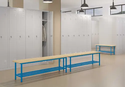 SLD-R 100 lavice šatní s roštem, dřevo/ konstrukce modrá RAL 5012