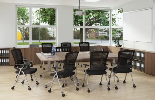 SLKP 160/80 Pojízdný skládací stůl 1600 x 800 mm, deska šedá/nohy stříbrný lak