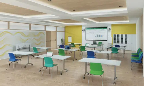 SLKP 180/80 Pojízdný skládací stůl 1800 x 800 mm, deska olše jantar/nohy stříbrný lak