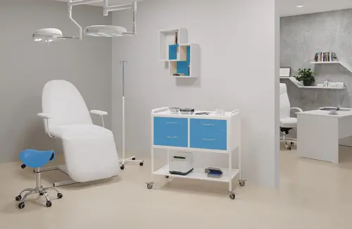 OV - 94 vozík 4-zásuvkový, šířka 900 mm, bílý/modrý