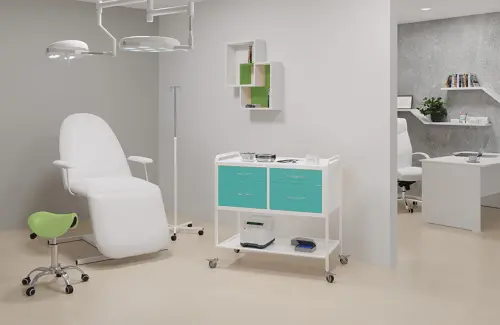 OV - 94 vozík 4-zásuvkový, šířka 900 mm, bílý/tyrkysový