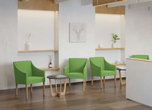 NOVA křeslo, přírodní dřevo - buk, látka hráškově zelená