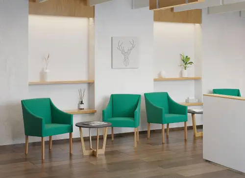 NOVA křeslo, přírodní dřevo - buk, látka tyrkysově zelená