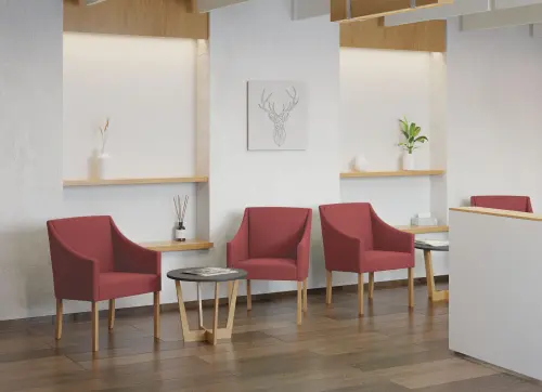 NOVA křeslo, přírodní dřevo - buk, látka malinová