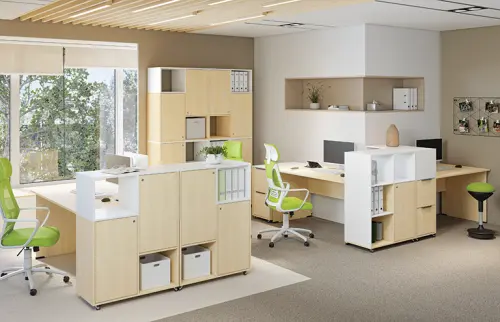 AERO 41 kancelářská skříň, otevřená, 2150x800x400, kolečka, platinově antracit/dub hickory