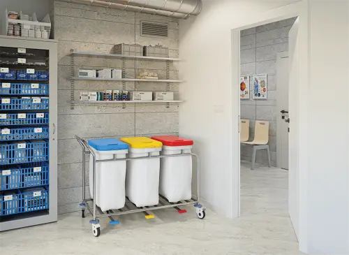 VNP Plus 03 vozík na prádlo a tříděný odpad, víko modré, žluté a červené