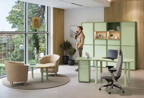 RGY 12 L konferenční stolek, levý, masivní dřevěná podnož, deska 18 mm, 500x1020x625, zelená