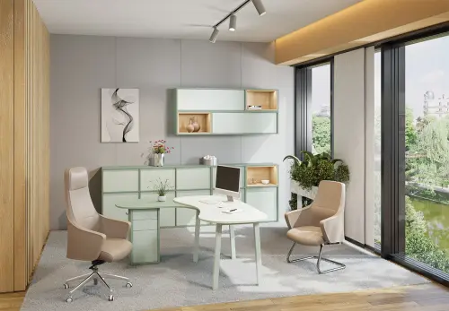 RGY 12 L konferenční stolek, levý, masivní dřevěná podnož, deska 18 mm, 500x1020x625, pudrová