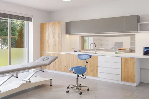 LZ 16 F židle lékařská s nožním ovládáním, kříž chrom, ekokůže, modrá